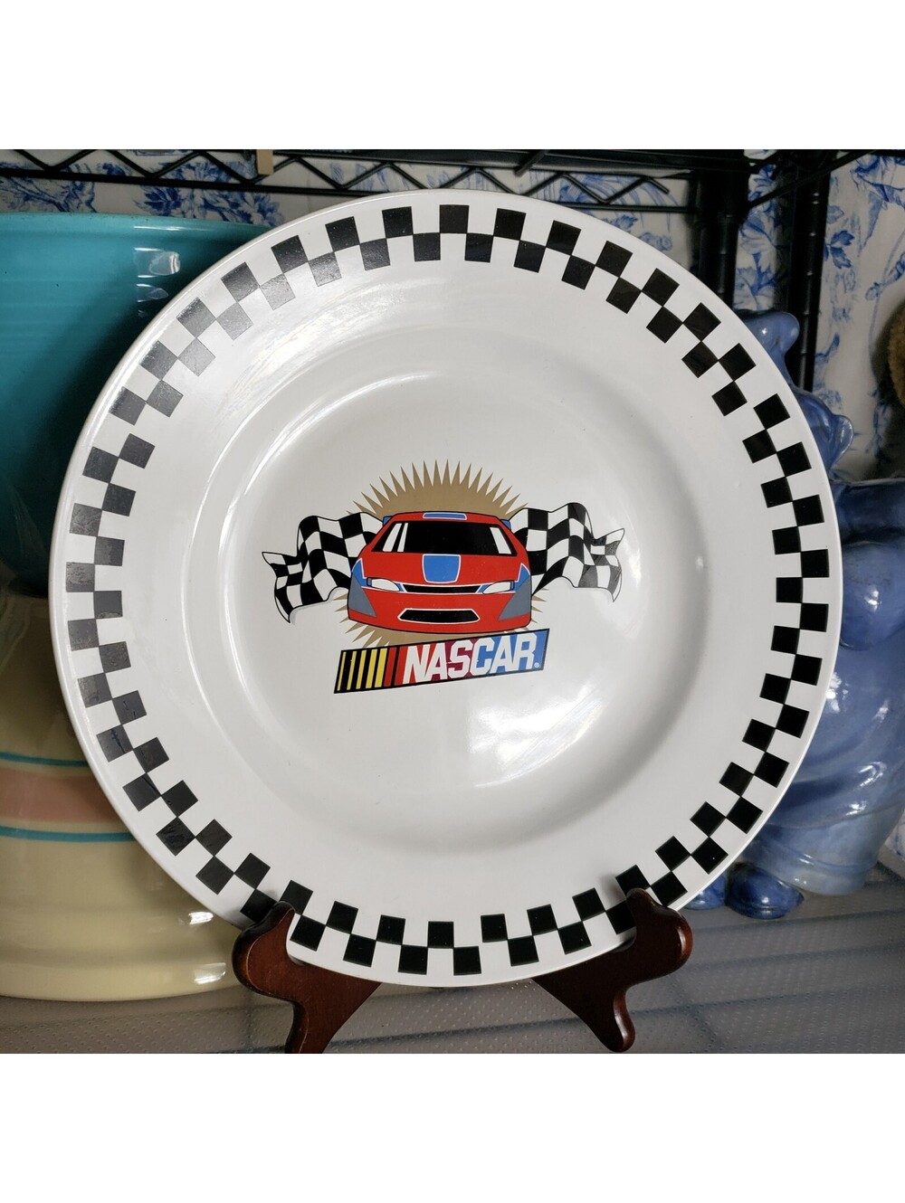 Vintage Gibson Nascar Dinner Plates Set of TWO 2002 Ceramic Racing Car
